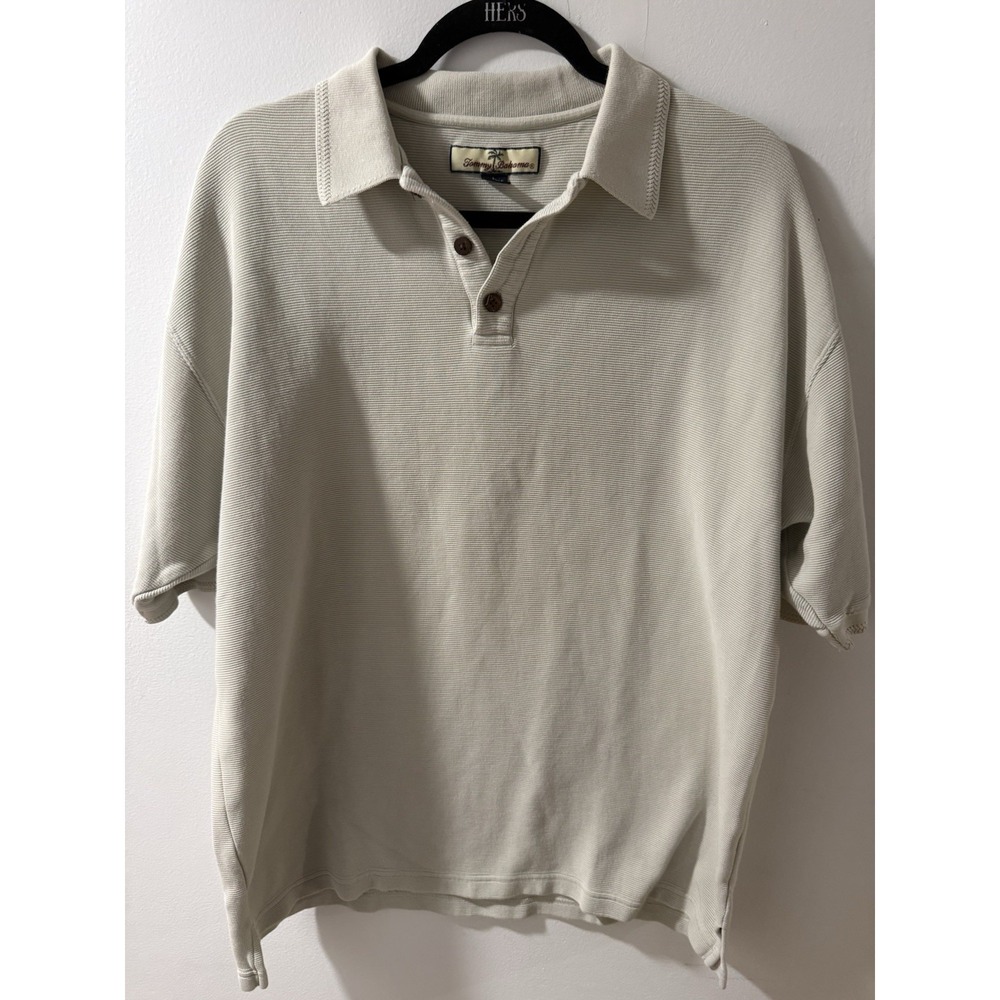 TOMMY BAHAMA Polo Silk Cotton Shirt Short Sleeve Mens Lg‎ Tan